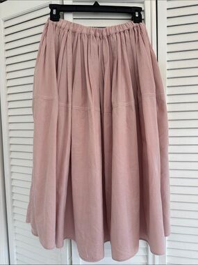 Sara Lanzi Blush Pink Gathered Midi Skirt